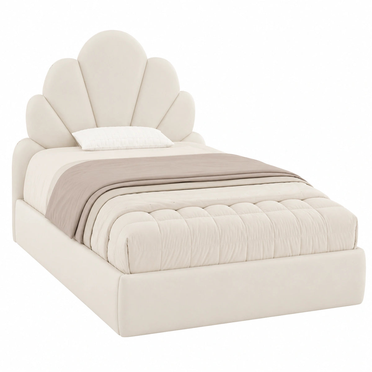 Einzelbett – 90 × 200 cm, moderner Stil, gepolstert, aus Samt, Beige
