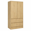 Kleiderschrank – 90 cm, moderner Stil, mit Schubladen, mit mehreren Türen, mit Ablagen, aus Eichenholz