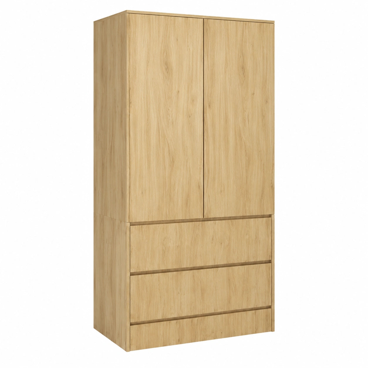 Kleiderschrank – 90 cm, moderner Stil, mit Schubladen, mit mehreren Türen, mit Ablagen, aus Eichenholz