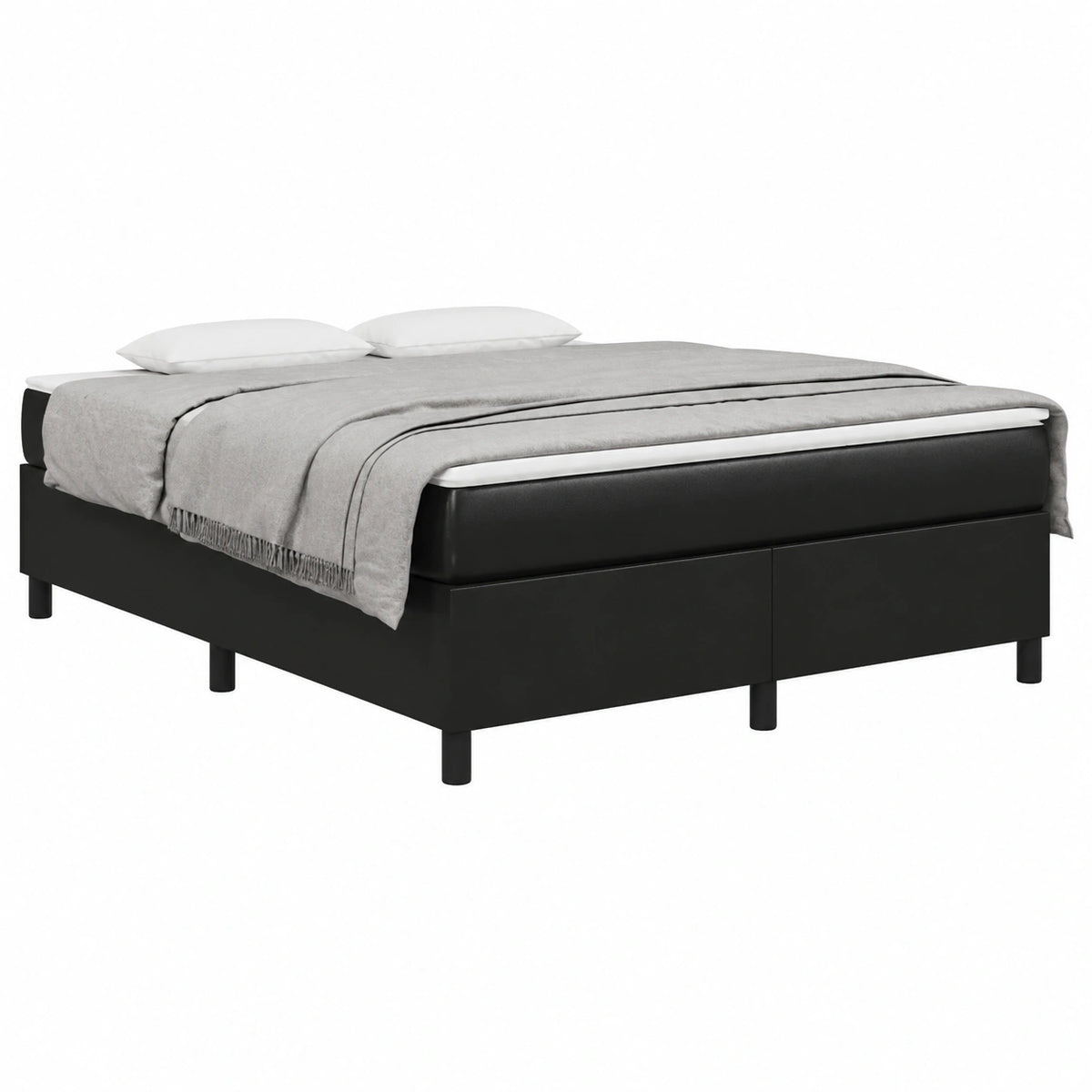 Boxspringbett – 140 × 200 cm, aus Kunstleder, Schwarz, für Schlafzimmer