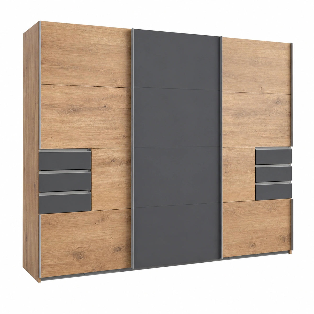 Kleiderschrank – 270 cm, mit mehreren Türen, aus Eichenholz und Glas, für Schlafzimmer