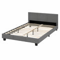 Bett – 140 × 200 cm, gepolstert, mit LED-Beleuchtung, mit Lattenrost, aus Kunstleder, Grau