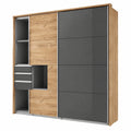 Kleiderschrank – 225 cm, mit mehreren Türen, aus Eichenholz und Glas, für Schlafzimmer