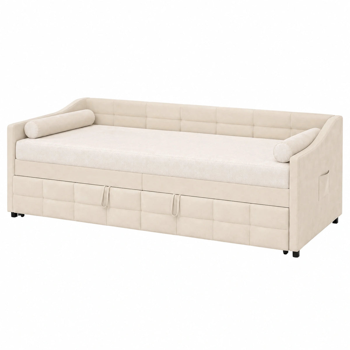 Schlafsofa – 90 × 200 cm, ausziehbar, mit Lattenrost, Beige, für Wohnzimmer und Schlafzimmer