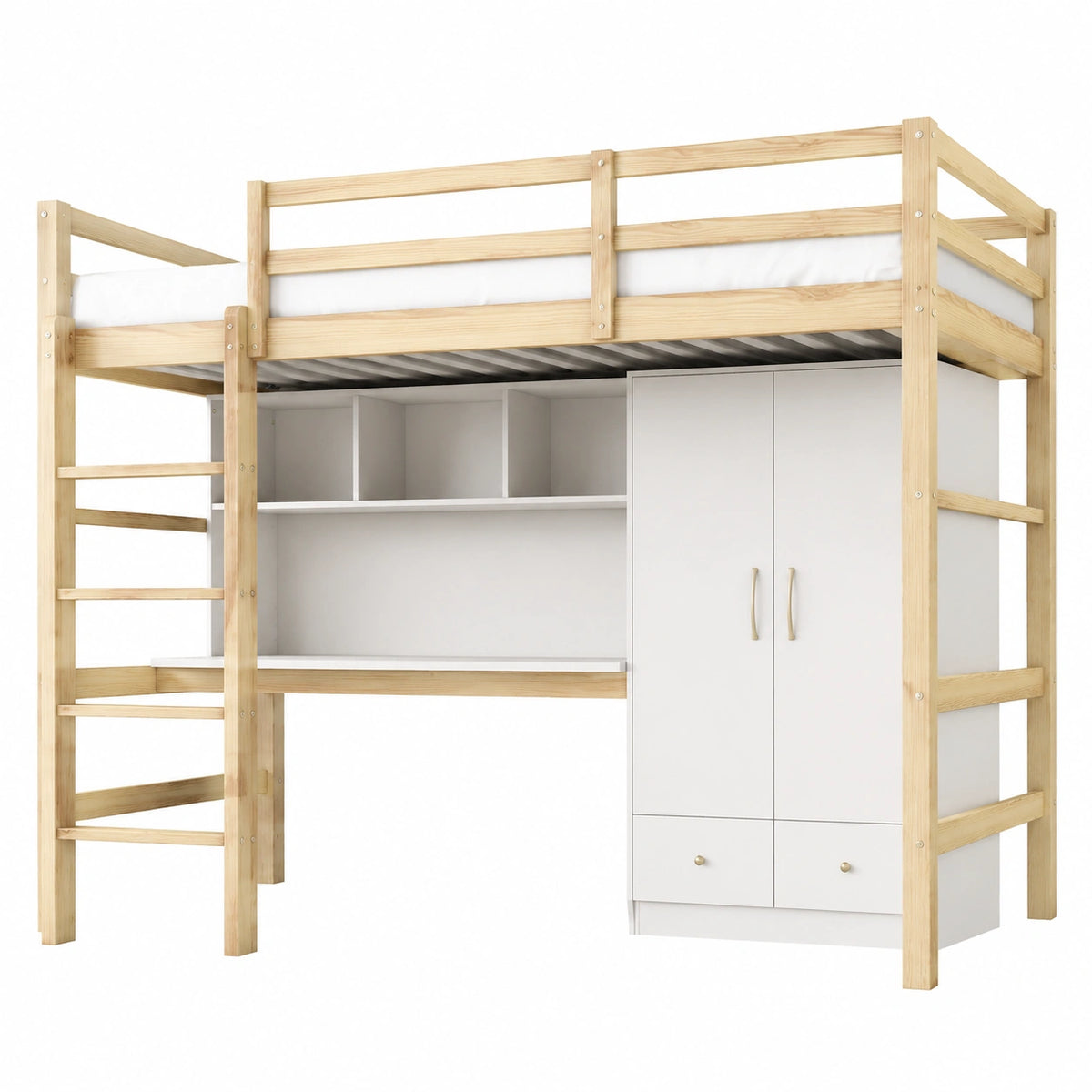 Hochbett – 90 × 200 cm, mit Stauraum, mit Schubladen, aus Holz