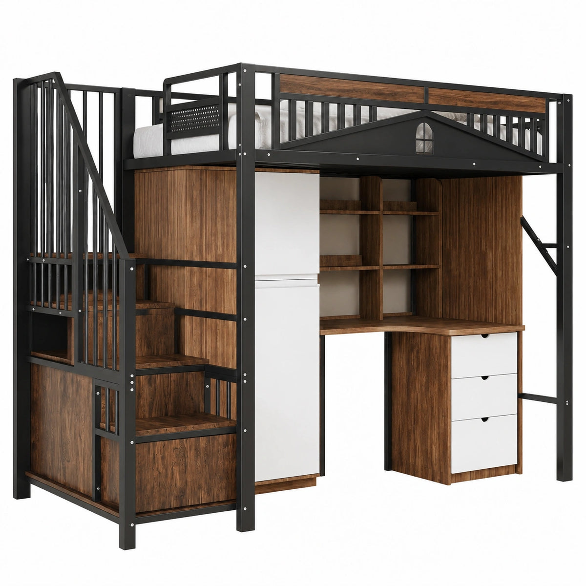 Hochbett – 90 × 200 cm, aus Metall, Schwarz
