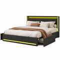 Doppelbett – 140 × 200 cm, gepolstert, mit Stauraum, mit LED-Beleuchtung, Dunkelgrau
